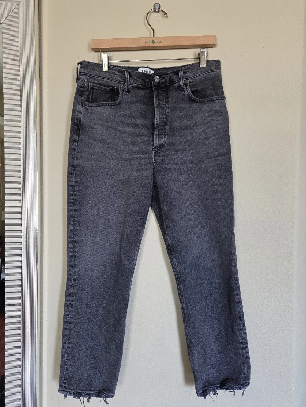 Agolde Organic Cotton High-Rise Straight Leg Washed Black/gray Denim Jeans